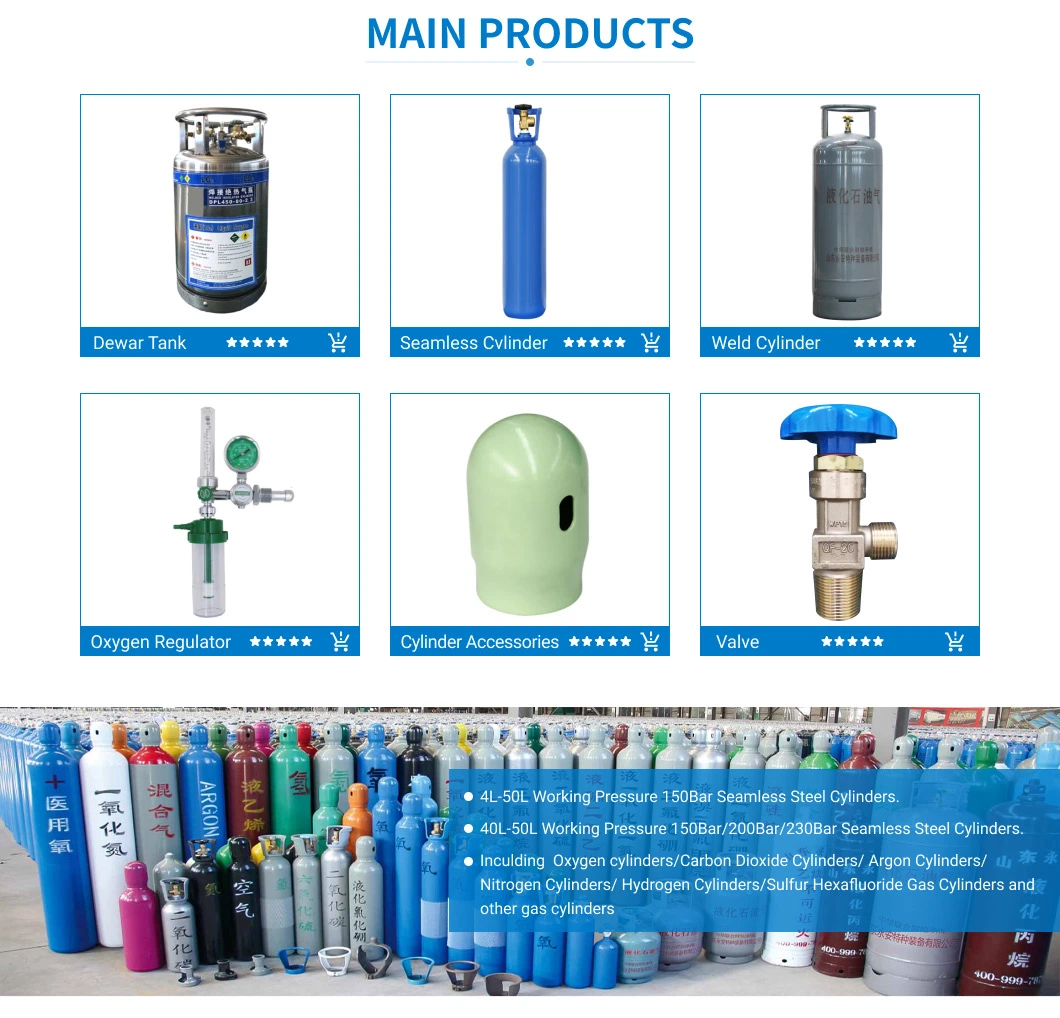20L 200bar 5.7mm ISO Tped High Pressure Vessel Seamless Steel Gas Cylinder